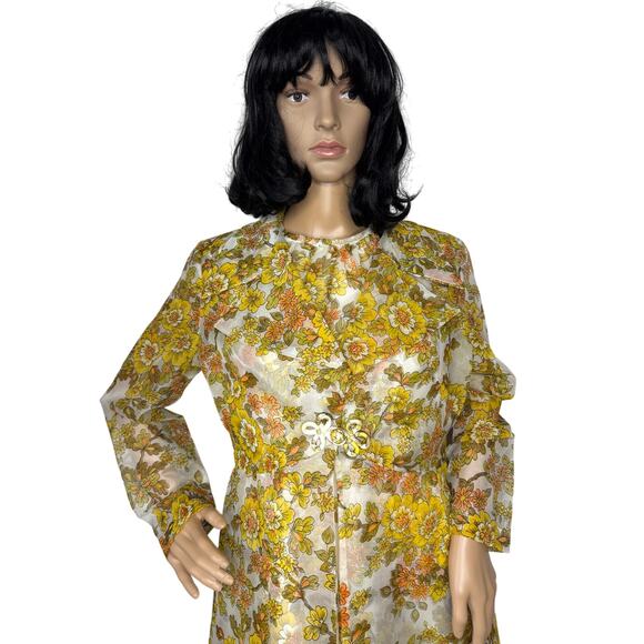 Vintage Unbranded 70’s Yellow Floral Maxi Dress & Matching Coat Set medium - Picture 8 of 17